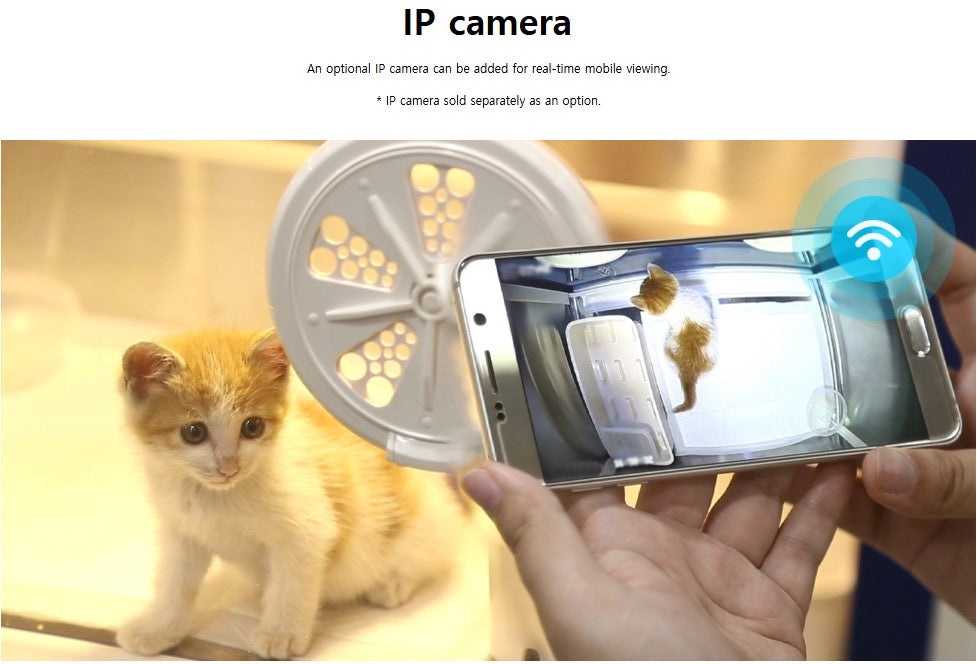ICU 190 by Rcom USA,"Smartphone displaying live incubator camera view with kitten"