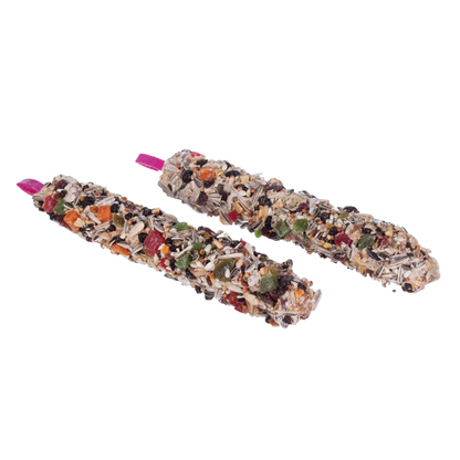 Smakers Treat Sticks,"Two seed-coated treat sticks with dried fruit pieces"