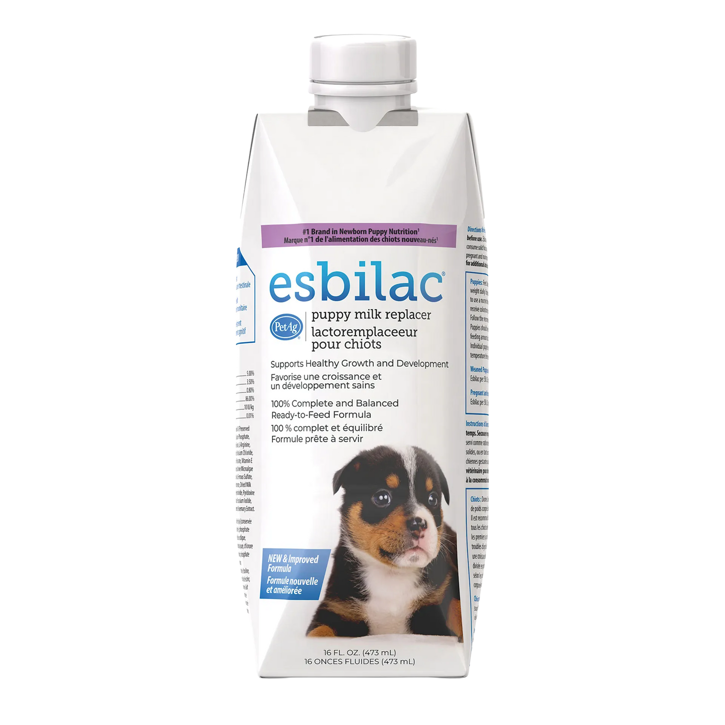 Esbilac® Puppy Milk Replacer,"Front view of carton with white screw cap and puppy photo"