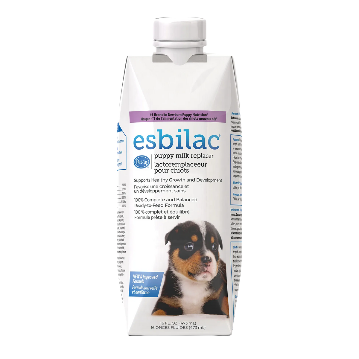 Esbilac® Puppy Milk Replacer,"Front view of carton with white screw cap and puppy photo"