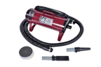 K-9 I Dog Dryer,"Red dog dryer with hose and three nozzle attachments"