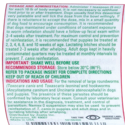 Nemex®-2 Dewormer for Dogs,"Back label with dosage directions and barcode"