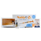 Deluxe Puppy Vaccination and Microchip Bundle,"Vaccine tray with two vials, syringe, microchip box, and collar tag"
