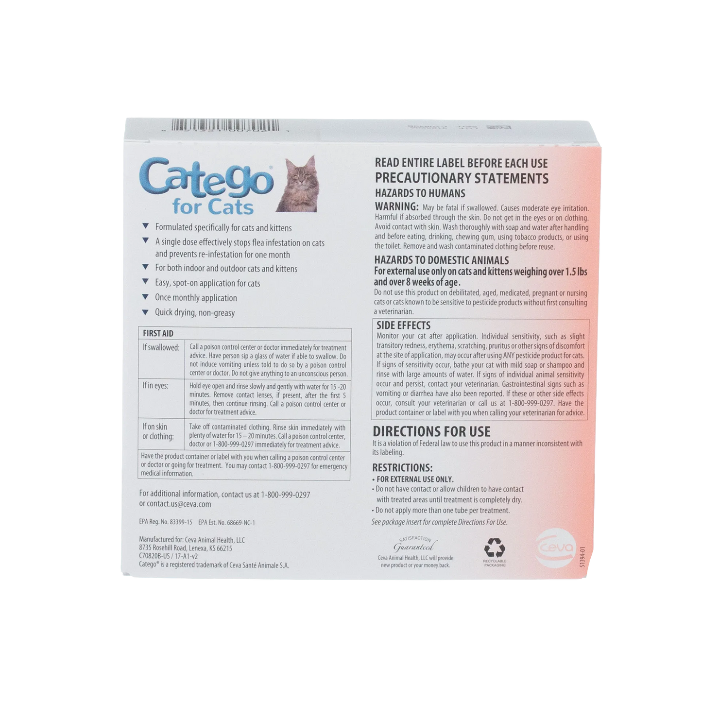 Catego®,"Back of product box with cat image and instruction panel"