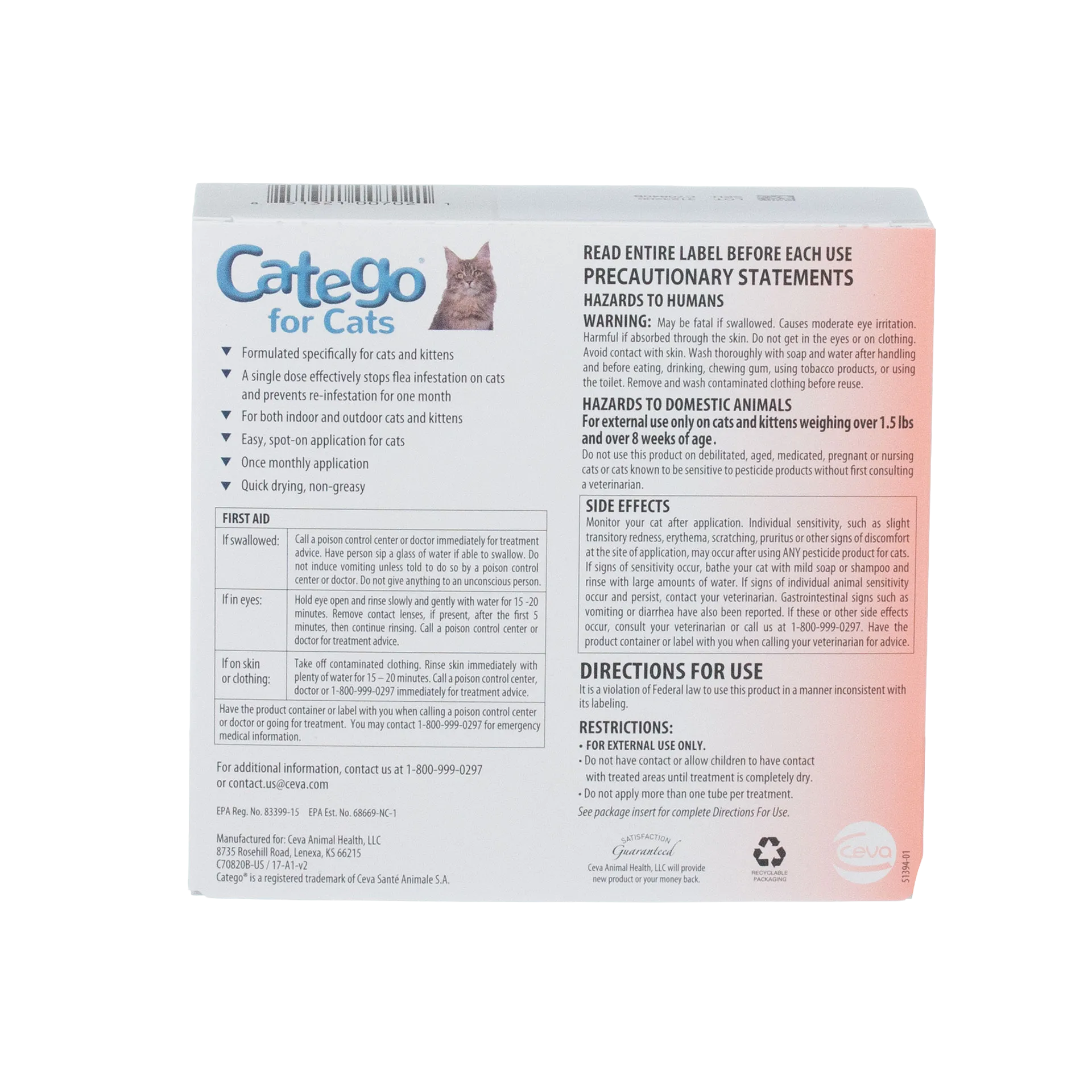 Catego®,"Back of product box with cat image and instruction panel"