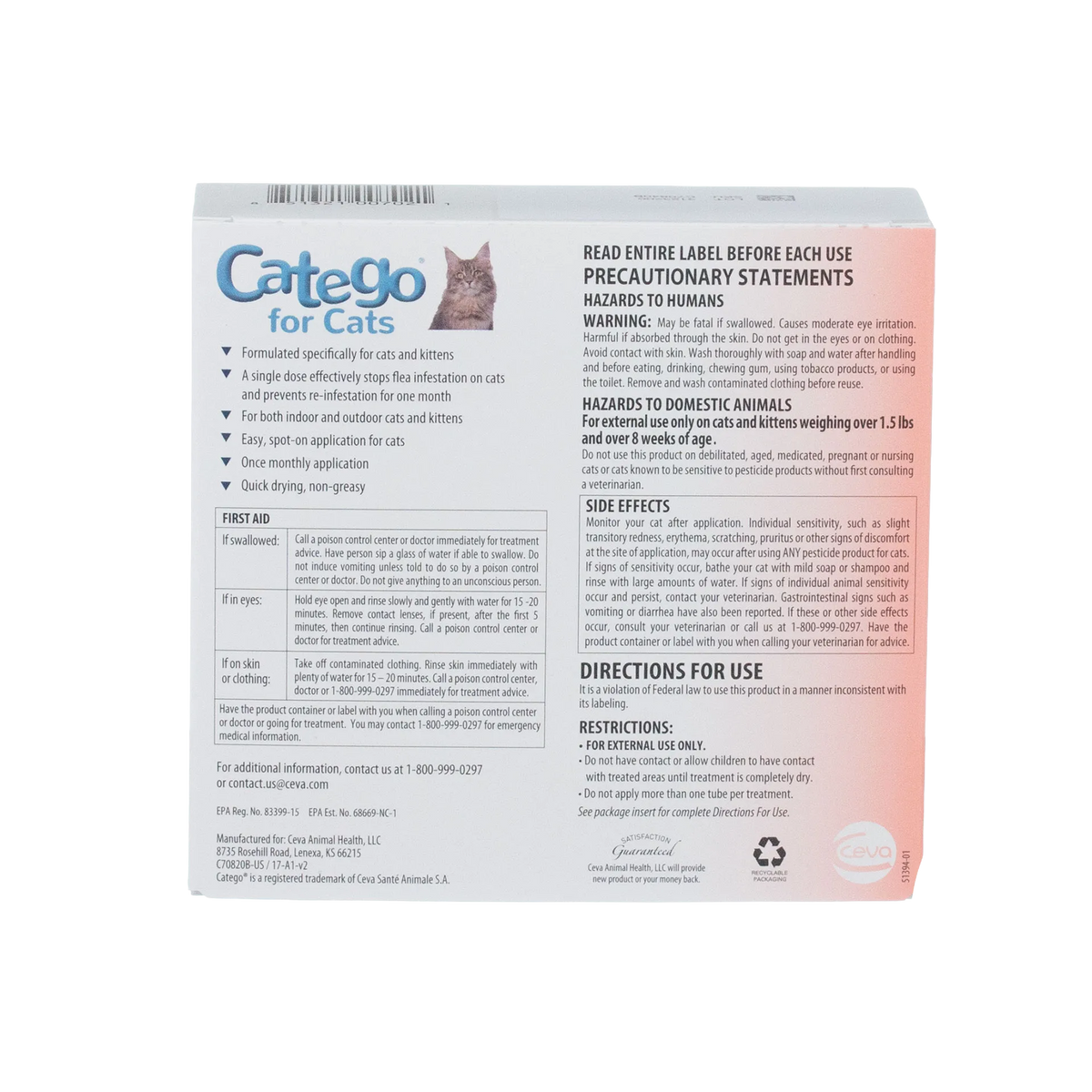 Catego®,"Back of product box with cat image and instruction panel"