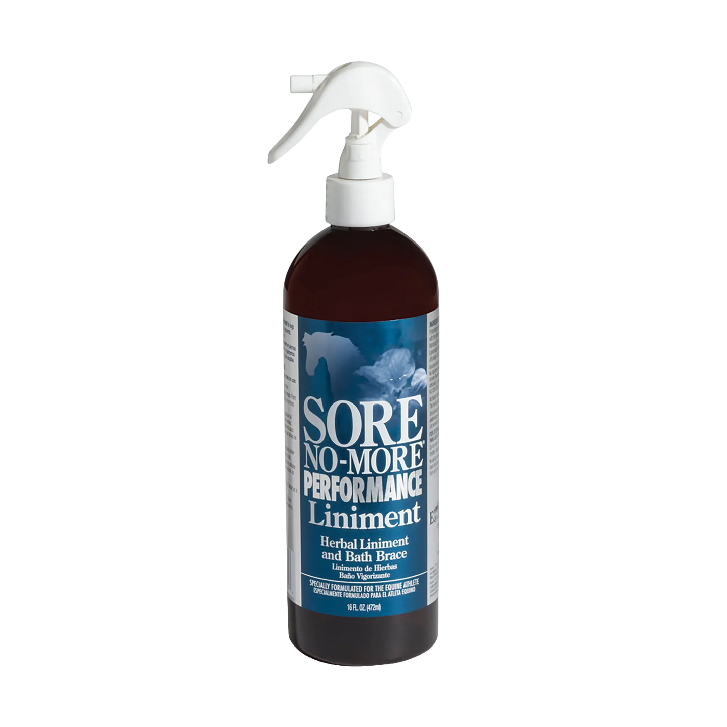 Sore No-More® Performance Liniment,"Brown bottle with white trigger sprayer and blue label"