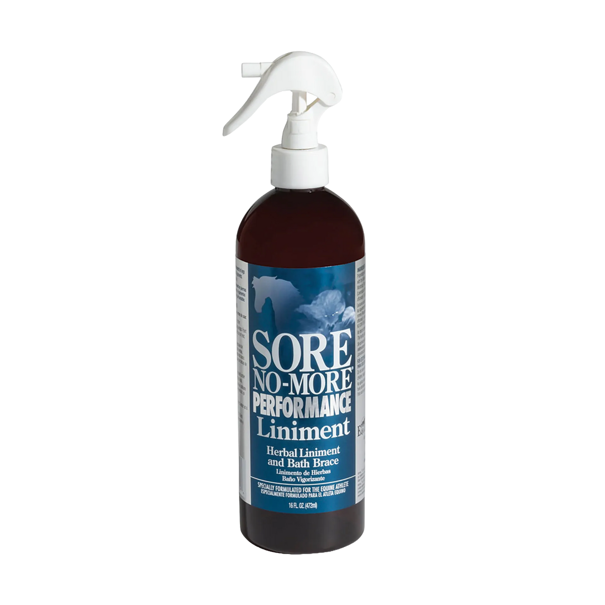 Sore No-More® Performance Liniment,"Brown bottle with white trigger sprayer and blue label"