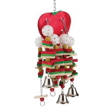 Wooden Apple,"Wooden hanging bird toy with red apple top and bells"