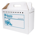 Disposable Cardboard Pet Carriers,"White cardboard pet carrier box with handle and ventilation holes"