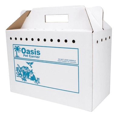 Disposable Cardboard Pet Carriers,"White cardboard pet carrier box with handle and ventilation holes"