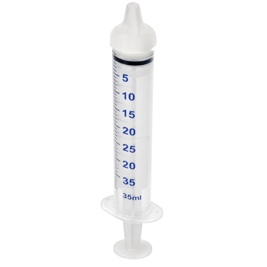 Puppywamer Latchons Syringe Nipple Feeders,"Clear feeding syringe with nipple tip and blue measurement markings"