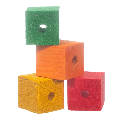 Wood Blocks and Slats,"Stacked colored wooden blocks with center holes"