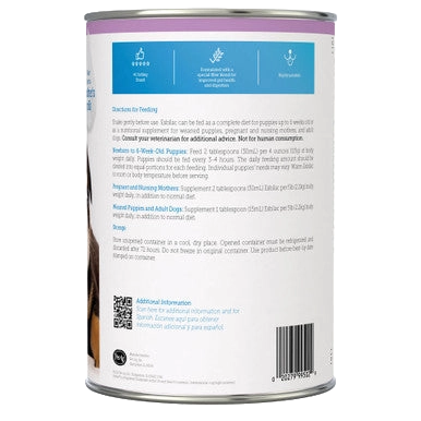 Esbilac® Puppy Milk Replacer,"Back of can with feeding directions label"