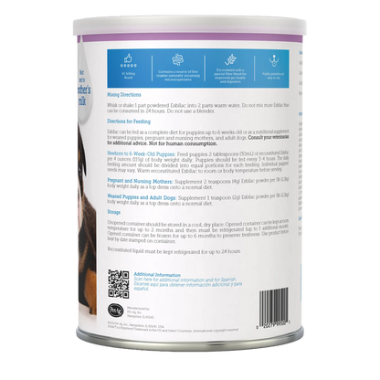 Esbilac® Puppy Milk Replacer,"Back of powdered milk replacer canister"