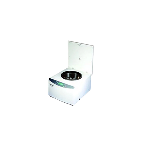 Bio Lion Centrifuge 5000 RPM,"White benchtop centrifuge with open lid and rotor"