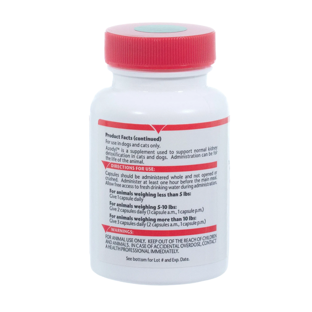 Azodyl™ Caps Small Capsules,"White bottle with red cap, back label view"
