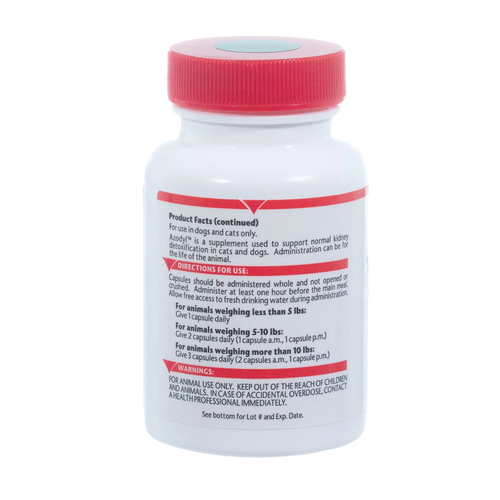 Azodyl™ Caps Small Capsules,"White bottle with red cap, back label view"