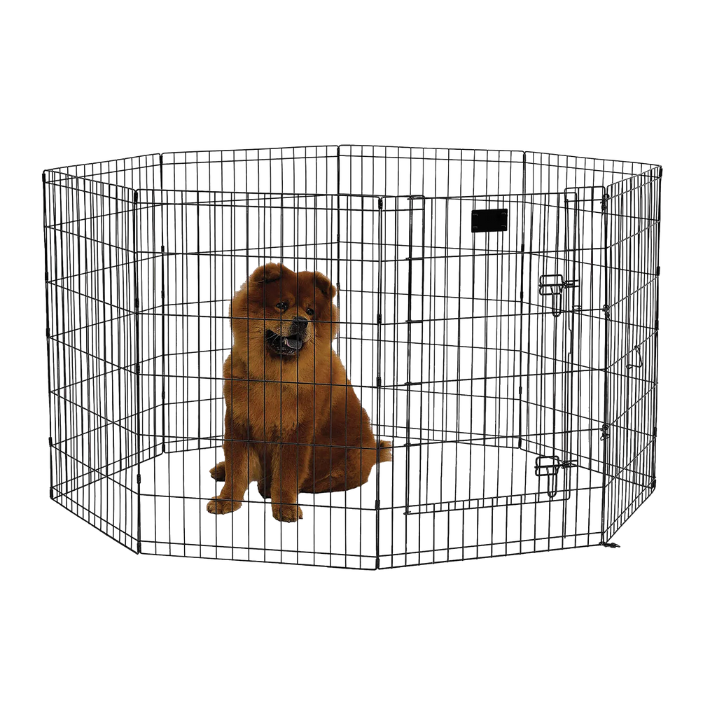 Midwest® Exercise Pen with Walk-Thru Door,"Black metal exercise pen with walk-thru door"