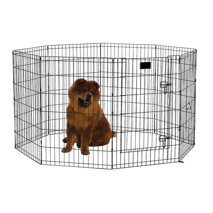 Midwest® Exercise Pen with Walk-Thru Door,"Black metal exercise pen with walk-thru door"