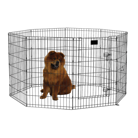 Midwest® Exercise Pen with Walk-Thru Door,"Black metal exercise pen with walk-thru door"