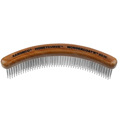 Aaronco 7"" HoneyCurve Wundercoat'r Comb,"Curved wooden pet comb with metal teeth"