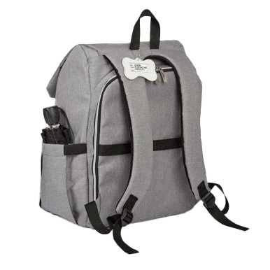 Ultimate Week Away Backpack,"Gray backpack back view with padded shoulder straps and side pocket"