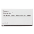 3cc MonoJect™ Syringes with 22 gauge Needles,"Front view of syringe box packaging"