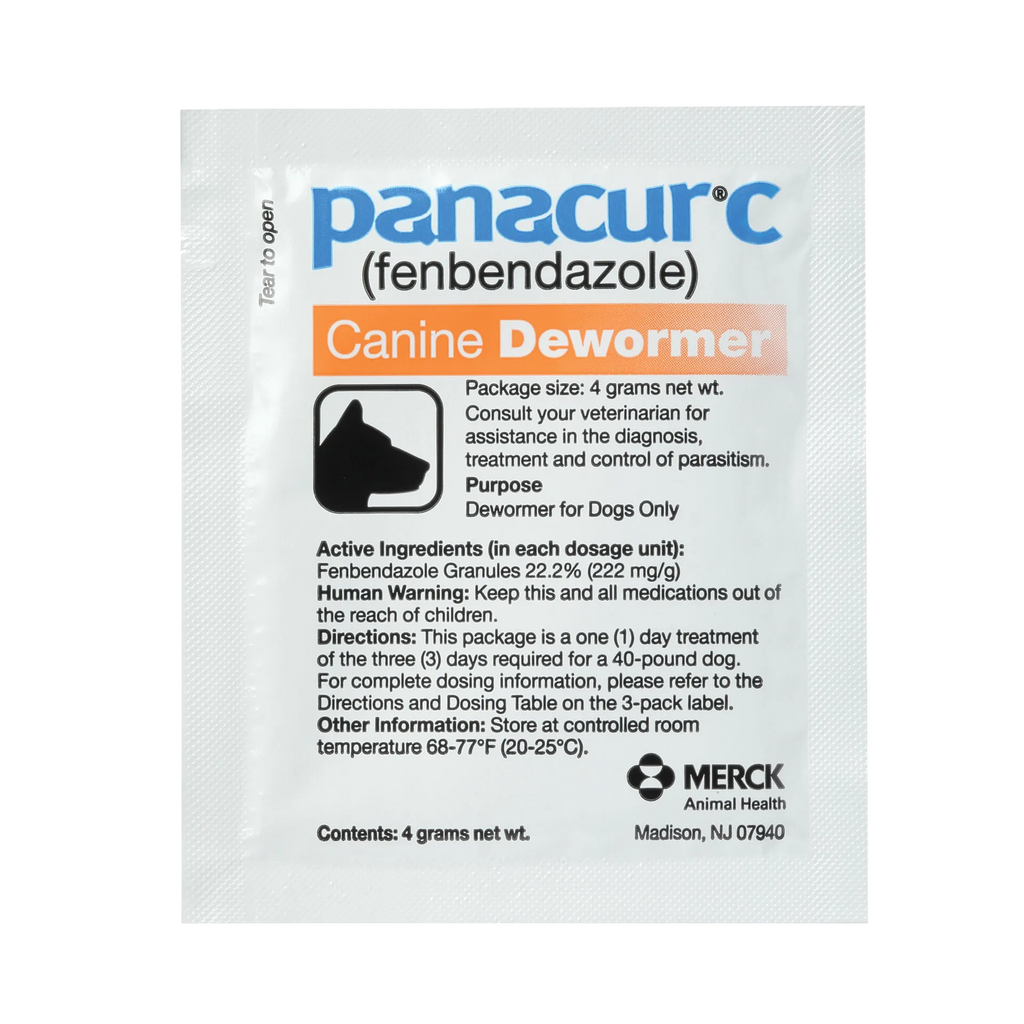 Panacur® C Canine Dewormer,"Single white dewormer packet with dog silhouette icon"