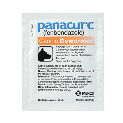 Panacur® C Canine Dewormer,"Single white dewormer packet with dog silhouette icon"
