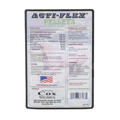 Acti-Flex Pellets for Horses,"Back label panel with product facts and barcode"