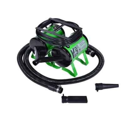 K-9 III Dog Dryer With FREE Water Peeler,"Green pet dryer with hose, cord, and two nozzle attachments"