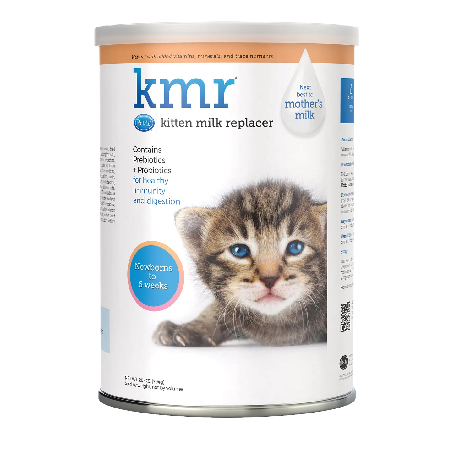 KMR®,"Front view of powdered formula can with kitten image"