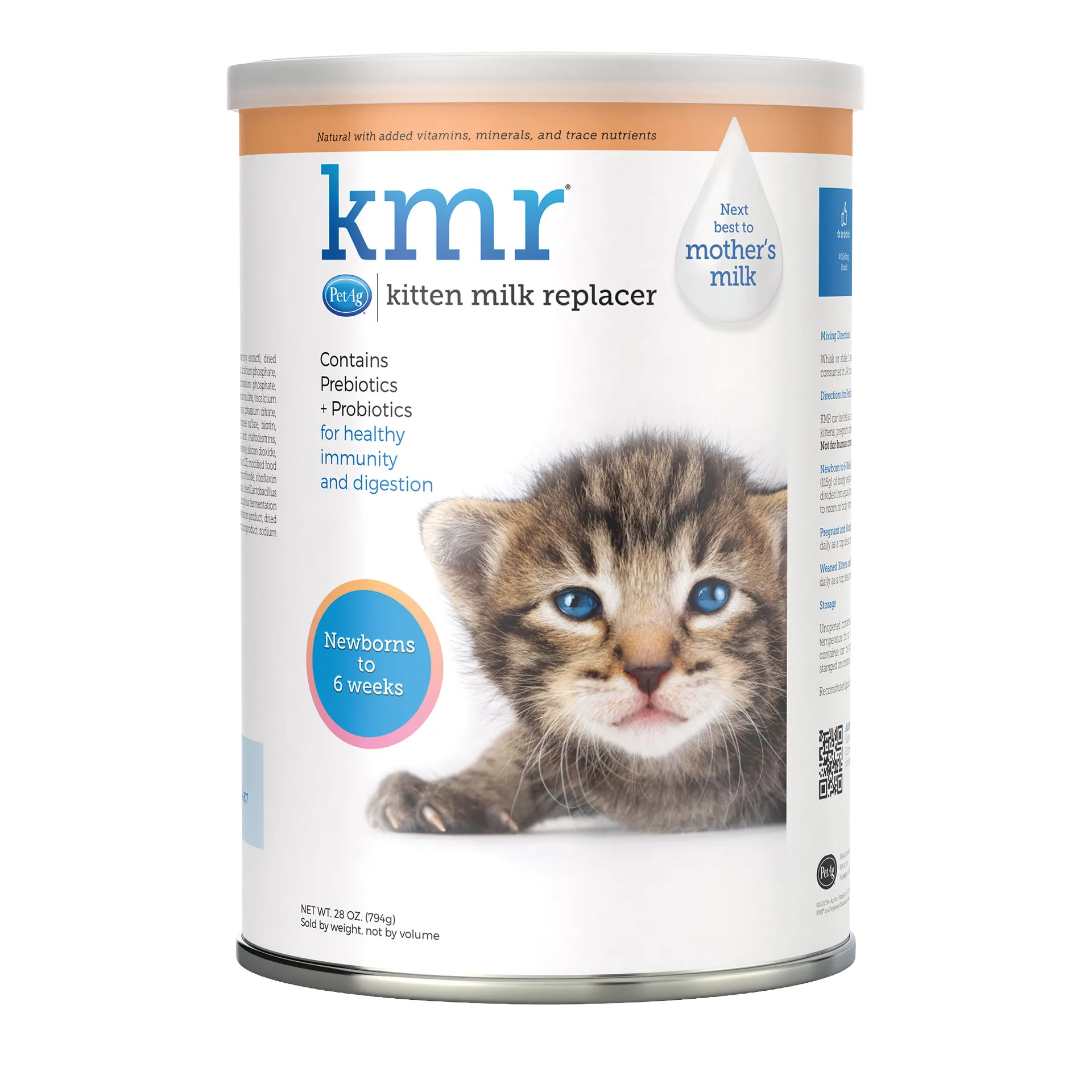 KMR®,"Front view of powdered formula can with kitten image"
