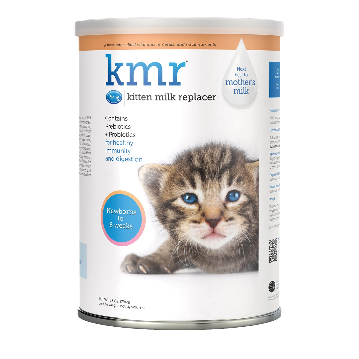 KMR®,"Front view of powdered formula can with kitten image"