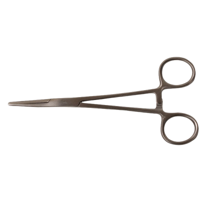 Kelly Forceps,"Straight metal forceps with finger ring handles"