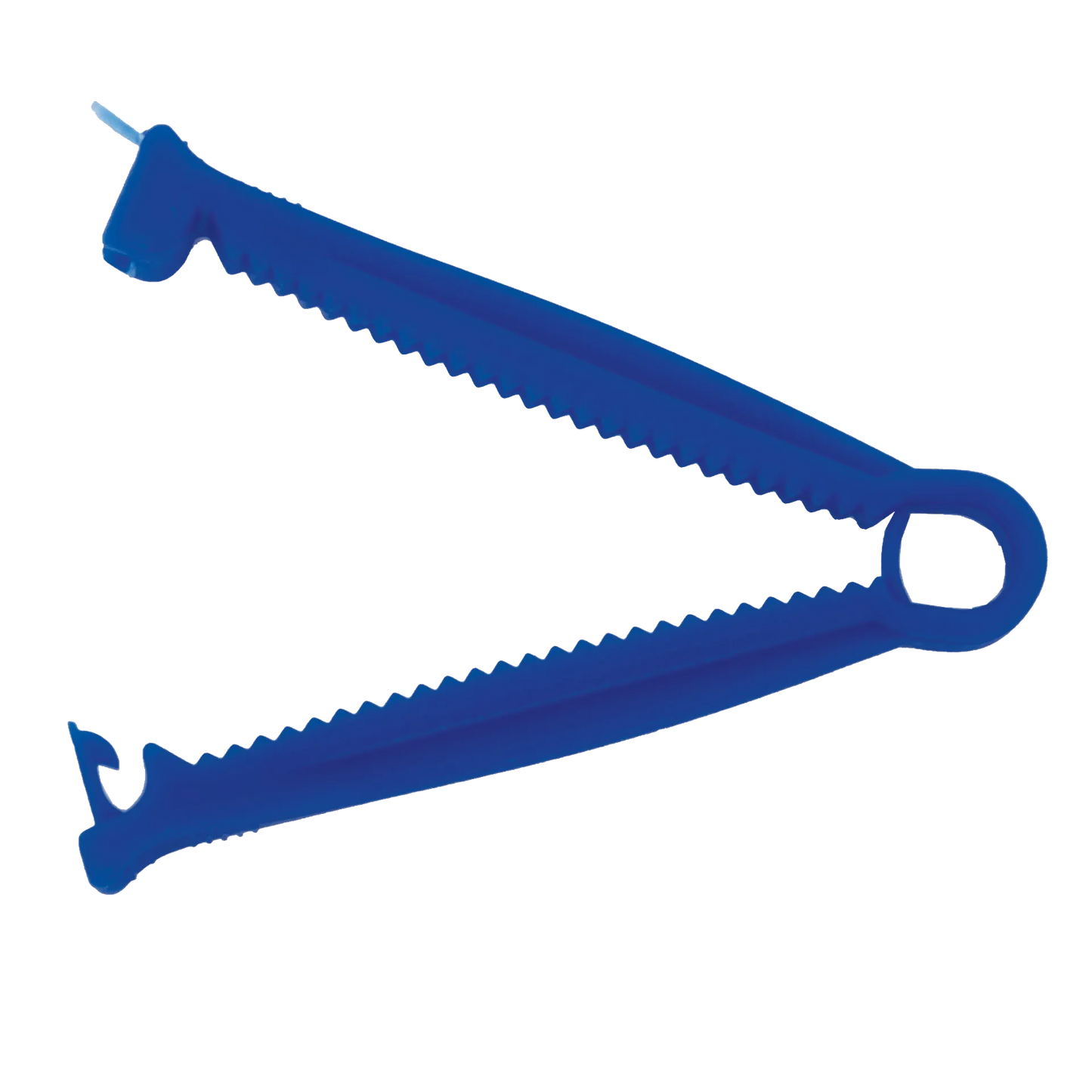 Umbilical Clamp,"Blue plastic clamp with serrated jaws and locking ring"
