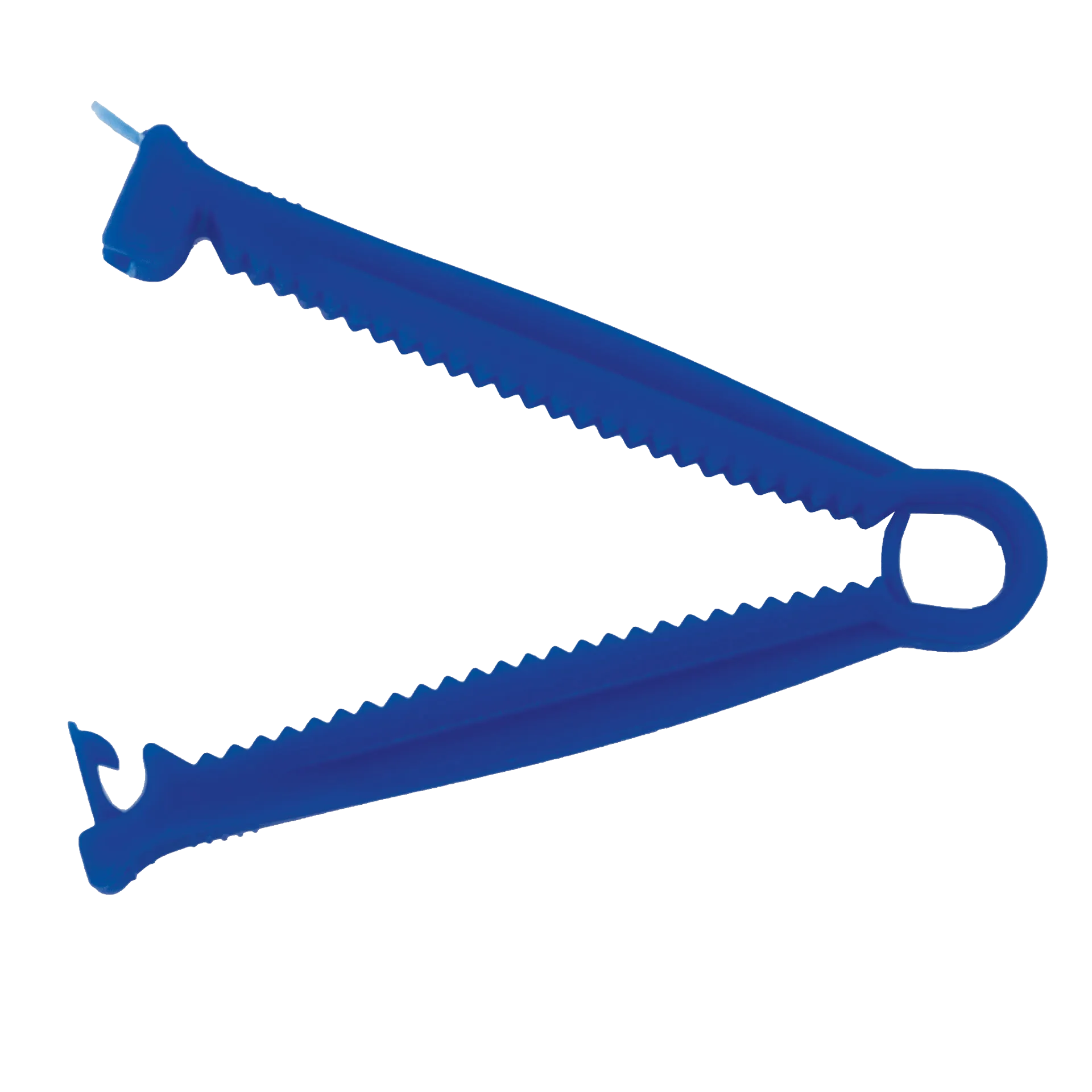 Umbilical Clamp,"Blue plastic clamp with serrated jaws and locking ring"