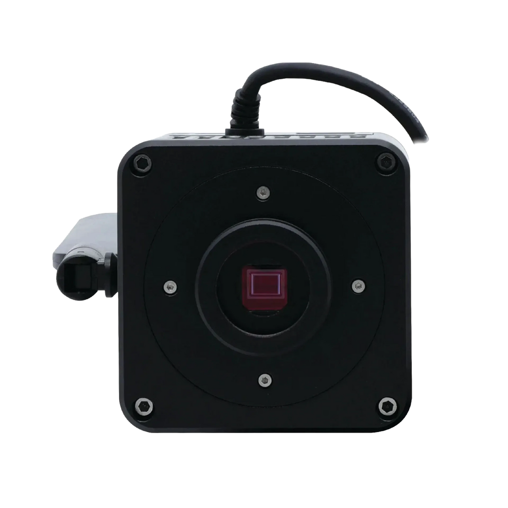 MegaVID WiFi 12MP Camera,"Front view of square camera with cable and exposed sensor"