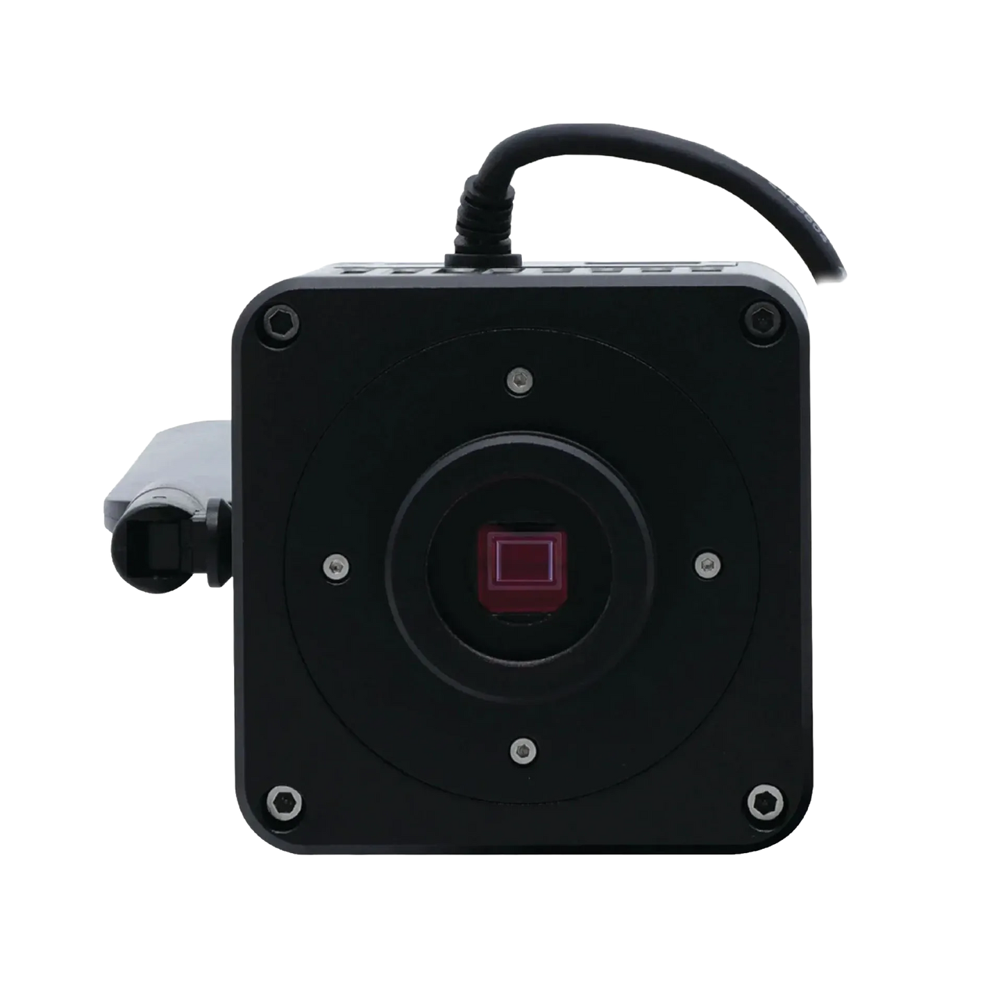 MegaVID WiFi 12MP Camera,"Front view of square camera with cable and exposed sensor"