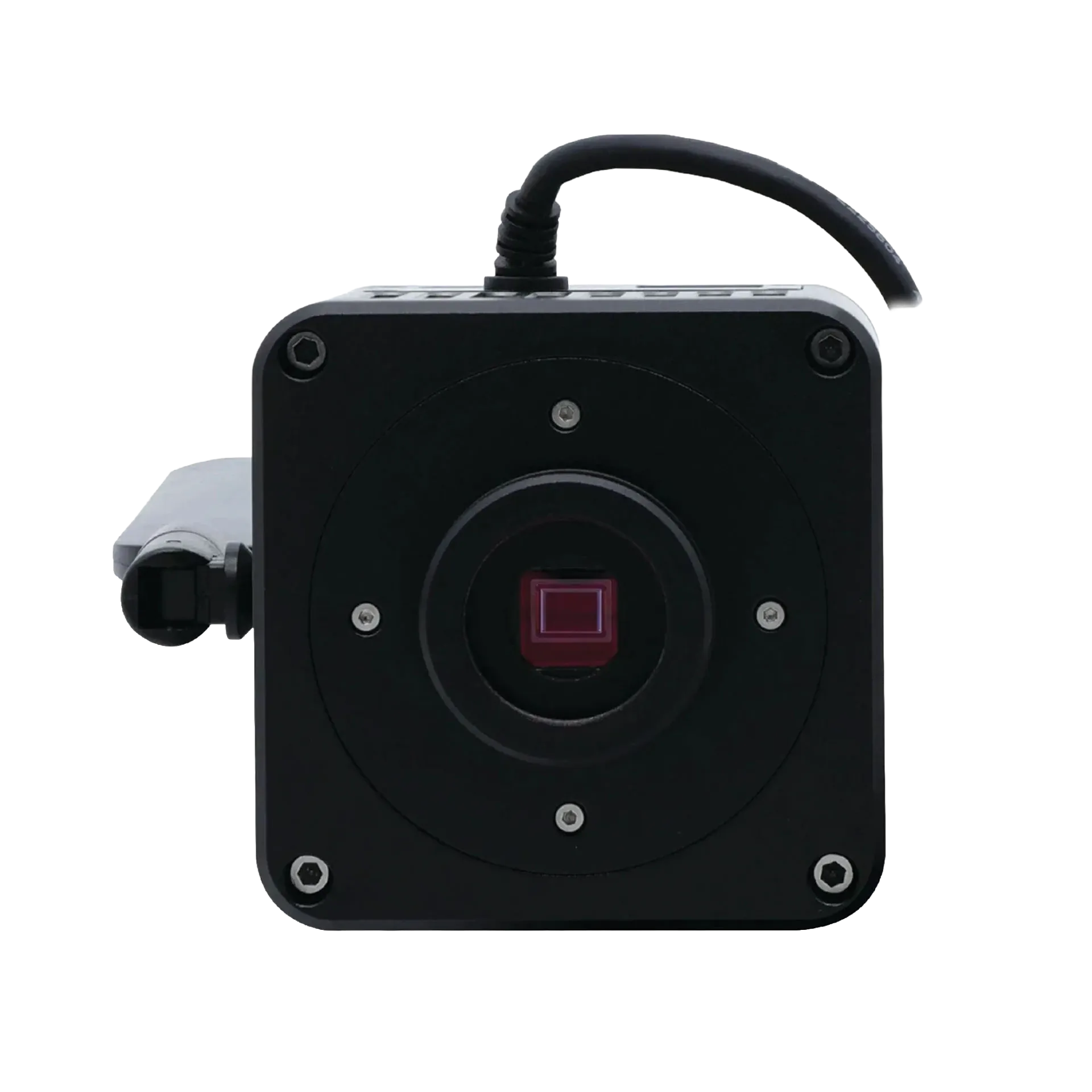 MegaVID WiFi 12MP Camera,"Front view of square camera with cable and exposed sensor"