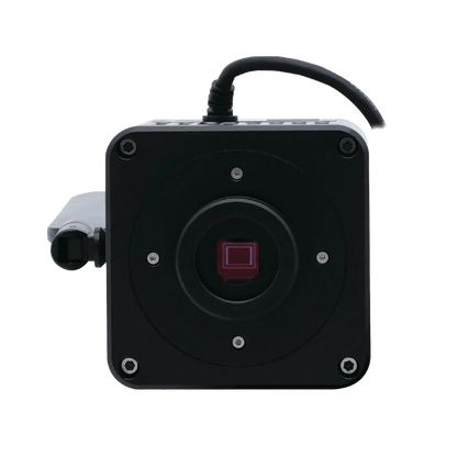 MegaVID WiFi 12MP Camera,"Front view of square camera with cable and exposed sensor"