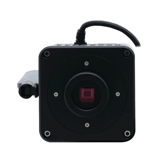 MegaVID WiFi 12MP Camera,"Front view of square camera with cable and exposed sensor"