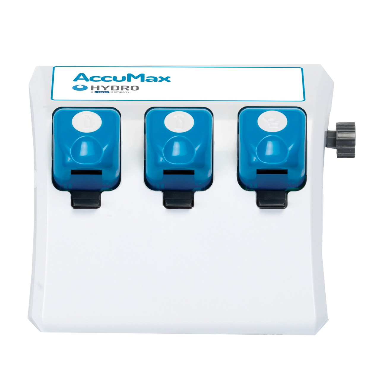 AccuMax Filling Station,"Wall-mounted unit with three blue dispenser modules"