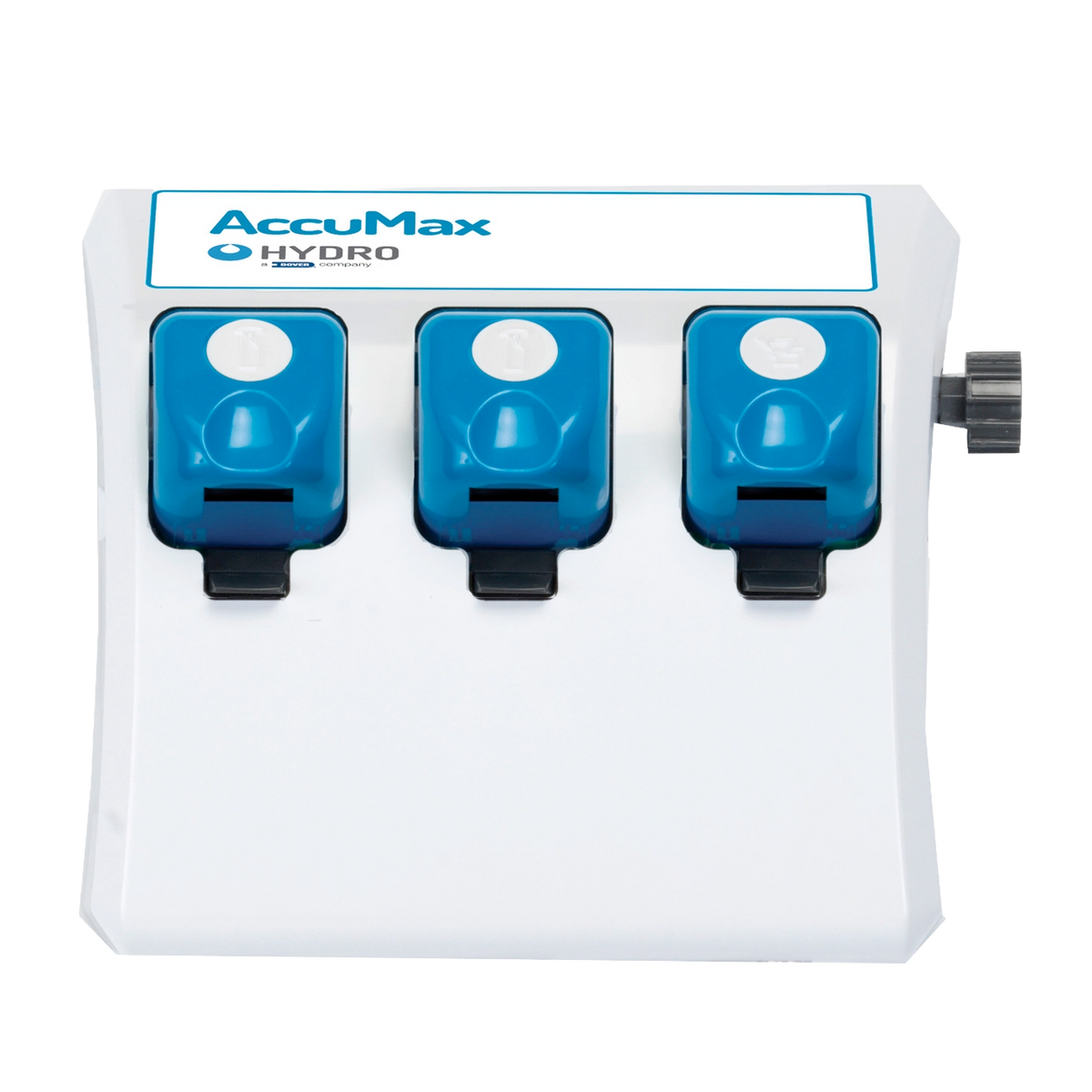 AccuMax Filling Station,"Wall-mounted unit with three blue dispenser modules"