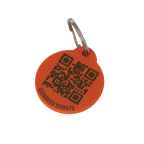 BuddyID®  ISO Microchip,"Orange round tag with QR code and metal key ring"