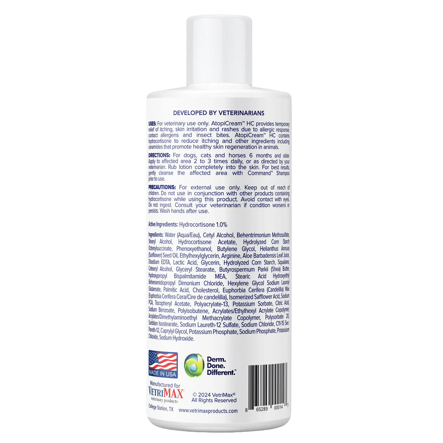 AtopiCream™ HC,"Back view of white bottle with label and barcode"