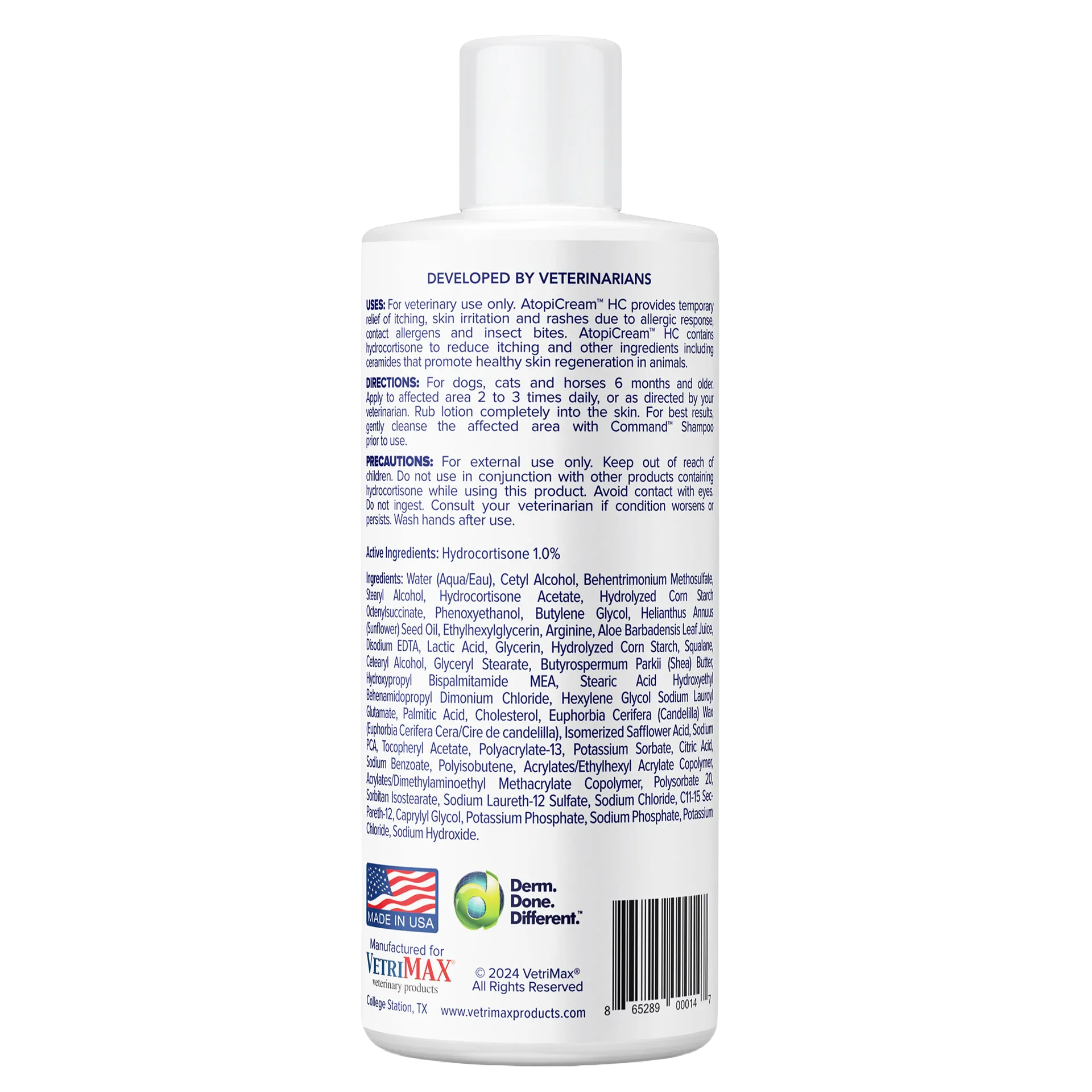 AtopiCream™ HC,"Back view of white bottle with label and barcode"