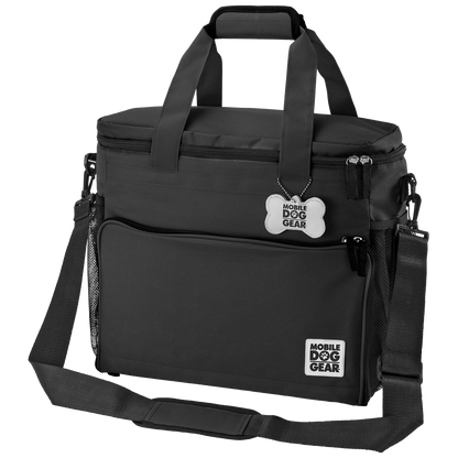 Week Away® Tote Bag,"Black tote bag with shoulder strap and front zip pocket"