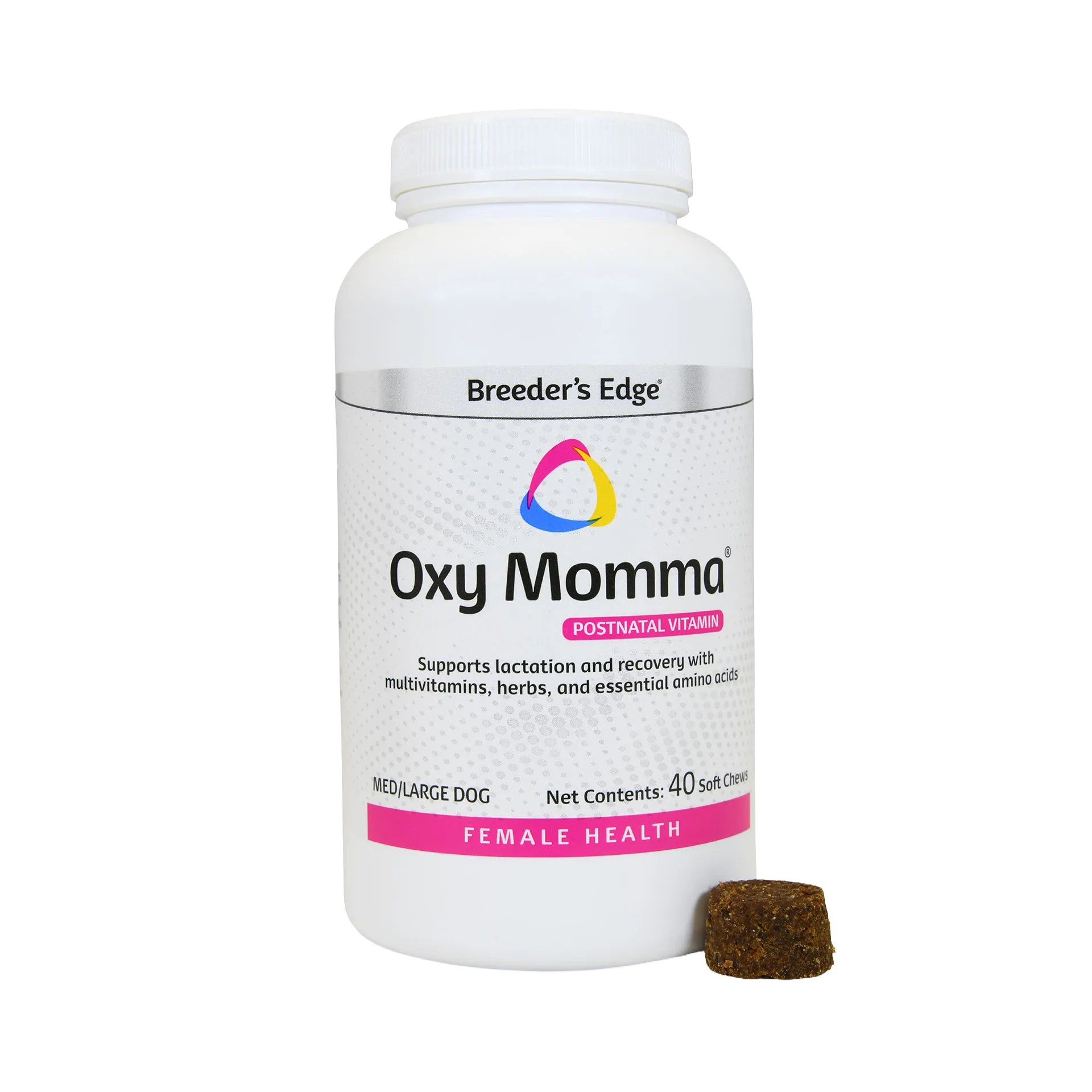 Whelping Bundle,"White supplement bottle with pink label and one soft chew"